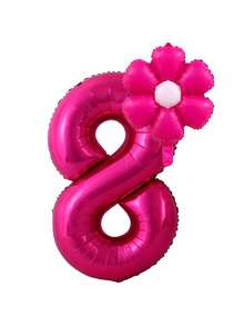 40 英寸巨型粉色气球，带有 0-9 数字和勃艮第向日葵 - 由聚酯薄膜铝箔制成，这些充满氦气的闪亮粉色气球非常适合生日派对、庆典、毕业典礼、周年纪念、淋浴和拍照。 - 玫紅色數字搭配花花氣球 - 查看 12