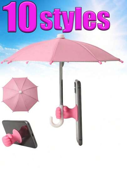 1/2/5pcs Phone Umbrella For Sun, Phone Clamp Umbrella, Outdoor Waterproof Sunshade Umbrella With Phone Holder, Anti-UV Mini Umbrella For Light Rain, Universal Phone Sun Visor, Mini Pink Umbrella, Mobile Phone Stand Umbrella, Outdoor Anti-Glare Phone Sun Shade, Travel Essentials, Workout, School Supplies, Holiday, Camping, Vacation Accessories