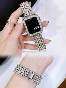 1 pieza Compatible con correa de , Compatible con banda de , Compatible con Apple Watch 38/40/41/42/44/45/46/49mm, Joyería de plata para damas con diamantes brillantes y rhinestones para reemplazar la correa metálica, Compatible con Apple Watch Ultra 2/Ultra 10/9/8/7/6/5/4/3/2/1/Se, Compatible con accesorios de . Correa de reloj inteligente