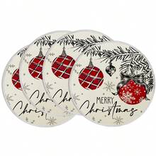 1pc/4pcs/6pcs/60pcs Christmas Pine Branch Bow Ornament Round Placemats, Christmas Linen Placemats, Stain-Resistant Placemats, Suitable For Home, Dining Room And Restaurants, Tabletop Decor, Home Goods - Multicolor - View 12