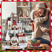Christmas Tiered Tray Decor Winter Tiered Tray Decorations Set Snowman Snowflake Gnome Truck Wood Signs Farmhouse Christmas Table Decorations For Home Table Shelf(Rustic Style)