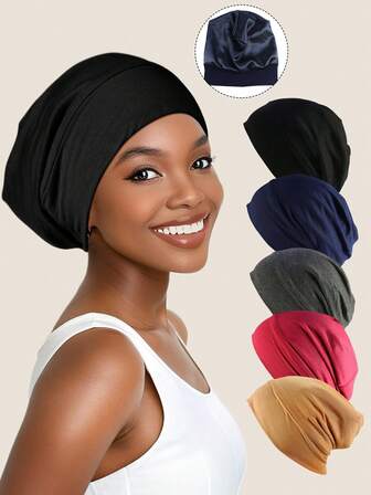 1 st satinfodrad sovmössa för lockigt hår och flätor, sitter på hela natten med för kvinnor och män, hårmössa, turban