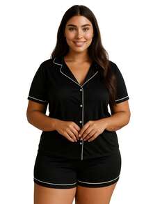 Pijama Americano Plus Size Blusa com Botões Short 50 52 54 56