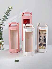 10 件/5 件/1 件简约白色和粉色八角形 PVC 透明窗口礼品盒，惊喜礼物创意展示八角盒，夏季婚礼回礼，生日派对礼物，纪念品盒，花束盒，适用于母亲节、婚礼回礼、父亲节、生日派对、返校派对、圣诞派对、日常和节日派对 - 八角形透明窗禮物盒 - 查看 2