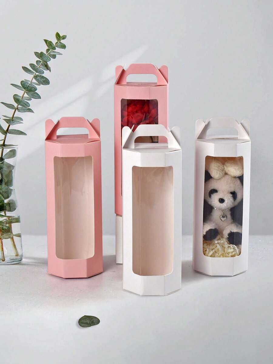 10 件/5 件/1 件简约白色和粉色八角形 PVC 透明窗口礼品盒，惊喜礼物创意展示八角盒，夏季婚礼回礼，生日派对礼物，纪念品盒，花束盒，适用于母亲节、婚礼回礼、父亲节、生日派对、返校派对、圣诞派对、日常和节日派对