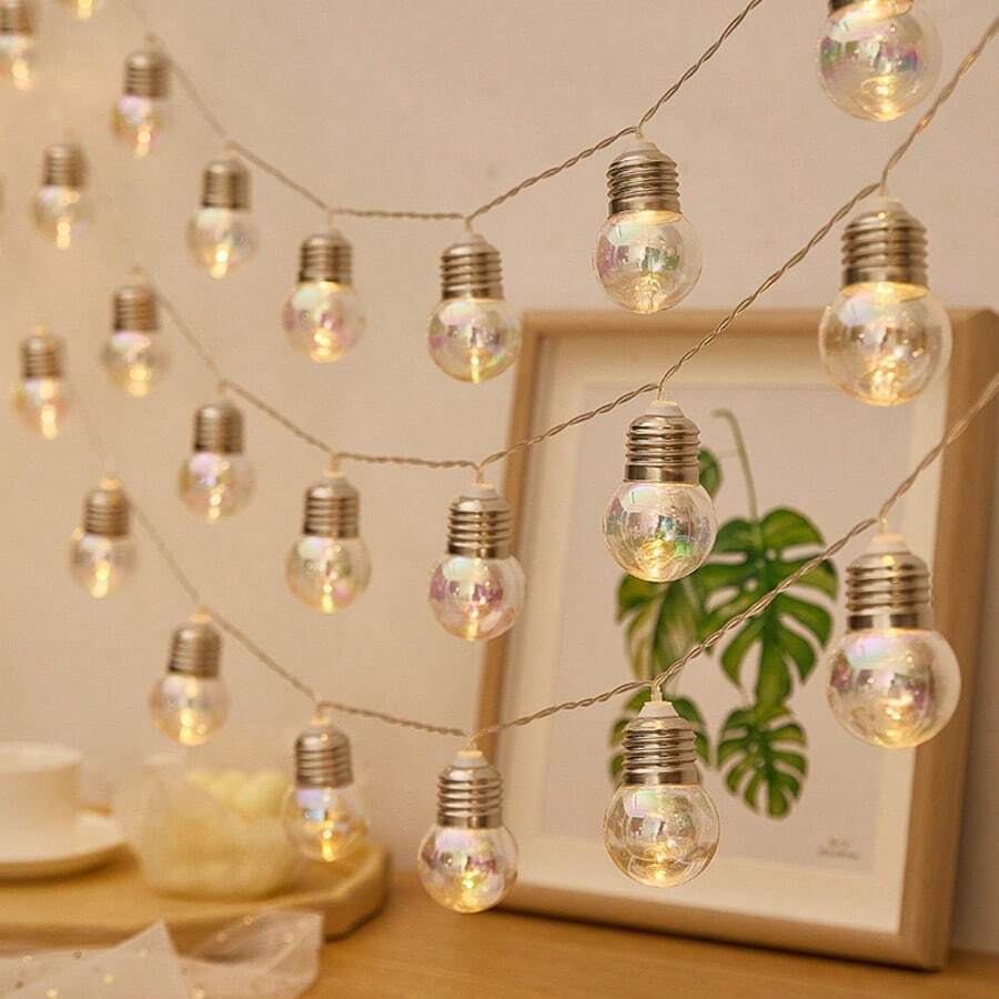 1pc 10-Light 2M AA Battery Powered Colorful Round Ball String Lights, Decorative Lighting For Kids Room, Night Market, Tent