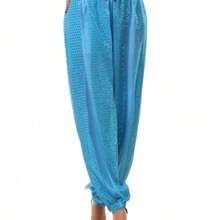 1 buc Femei Adult Dans Costum Sequin Pantaloni Lejeri Buric Dans Evidențiați Șifon Bloomers Scenă Performanță Dans Practică Pantaloni cu Lanț de Talie Eșarfă de Sold