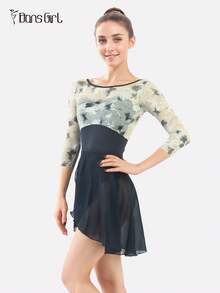 DonsGirl 女式连体雪纺芭蕾裙，高弹力可调节连体系带设计，纯色，适合表演和舞蹈 - 藏蓝色 - 查看 6