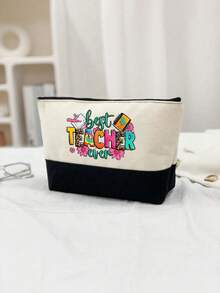 1 Set bestehend aus: Lehrer Muster Handtasche (mit Schultergurt & Kosmetiktasche), Strandtasche (mit Schal), Leopard & Regenbogen Blume Muster einfache Reise Organizer Tasche, Reise Kosmetiktasche - ideal für Outdoor-Make-up! - Verschiedenfarbig - Übersicht 3