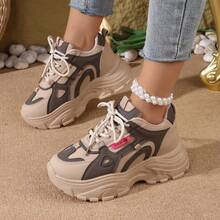 Thick-Sole Chunky Sneakers For Women, Multi-Color Patchwork Design With Striking Layered Silhouette, Soft & Comfortable Platform, Versatile For Casual, School, Commute, Weekend, Travel, Pairs Well With Jeans, Sweatpants, Suitable For Valentine's Day, Halloween, Christmas, Graduation Season