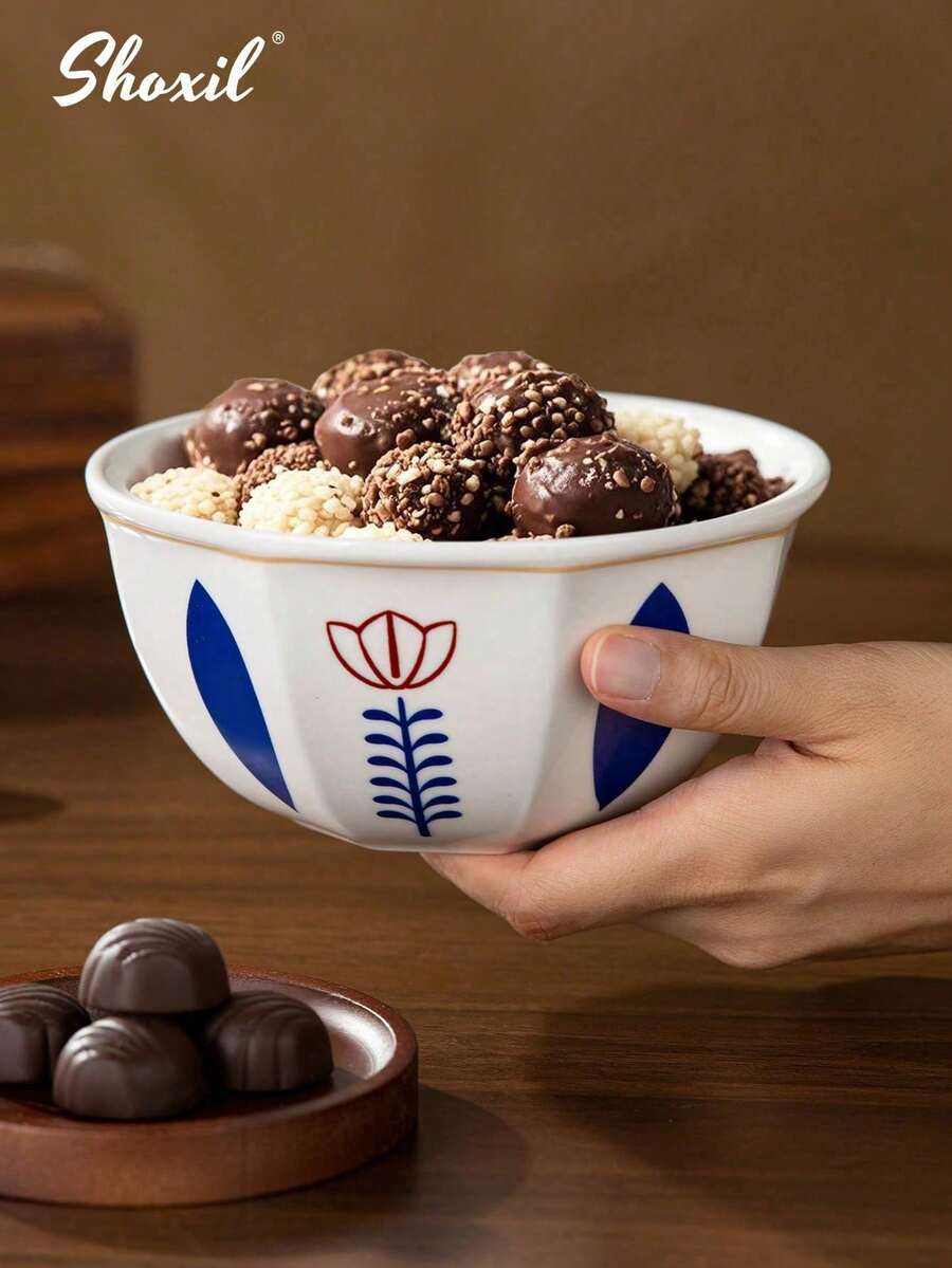 shoxil 1 pièce Bol floral du Moyen-Orient, bol en céramique avec motif de palmier dattier/rose Udam, bol multifonctionnel pour dessert, assiette à grignoter, convient pour un usage quotidien, les rassemblements, l'hospitalité et le thé de l'après-midi