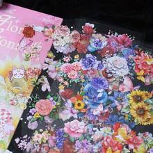 20sheets Flowers Stickers Book PET Material Hand Account Stickers Embelishment Transparent Stickers Junk Journal Craft Stickers Holiday Decorations Christmas Halloween Valentine's Day - Multicolor - View 10