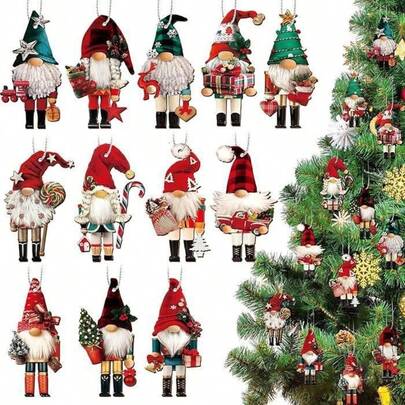 Set de decorațiuni de Crăciun din lemn cu 24 de bucăți, soldat din lemn cu spărgător de nuci, decor agățat pentru bradul de Crăciun, ornament festiv strălucitor [Stilul figurinei mici este aleatoriu, vă rugăm să consultați detaliile și culorile produsului real, frânghia este supusă obiectului fizic, imaginea este doar pentru referință]