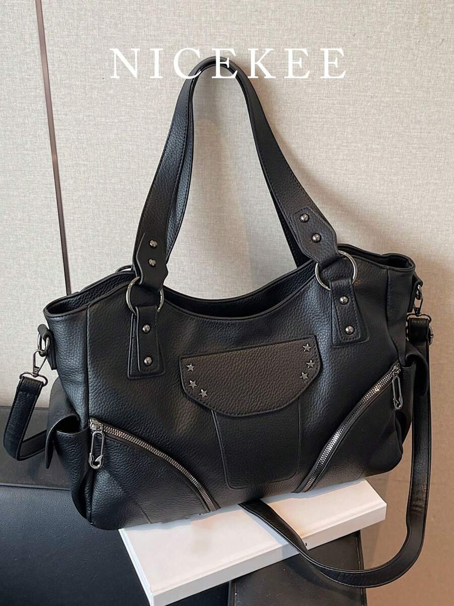 Large Capacity Solid Color Women's Shoulder Bag, Fashion Ladies Handbag With Roomy Space, Personalized Shoulder Crossbody Bag, Suitable For Daily Use, School, Outing, Shopping, Gift, Travel, Commuting