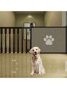 可调节宠物安全门 - 可扩展室内/室外犬猫隔离围栏，采用PVC网状材料制成，安装简便，防止宠物跑出，适用于楼梯安全和室内犬门 - 黑色 - 查看 3