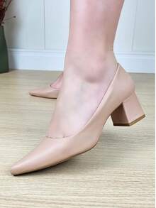 Women's Pumps Pointed Toe Thick Block Heel Light And Comfortable Luxury Fashion - 淺粉色 - 查看 7