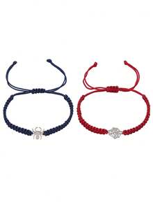 Vòng tay thiết kế trang trí mạng nhện và nhện phong cách Punk thủ công, phù hợp với trang phục hàng ngày của phụ nữ - 1 cặp vòng tay màu xanh hải quân và đỏ tía dệt tay - Xem 3