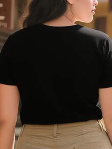 Camiseta Tops casuales de mujer con estampado texto Queen 220 g de algodón puro grueso y cómodo - Negro - Ver 3