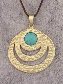 1pc Minimalist Golden Alloy Pendant Necklace, Vintage Cross & Turquoise Necklace, Suitable For Daily Wear And As Gift For Girlfriend/Boyfriend