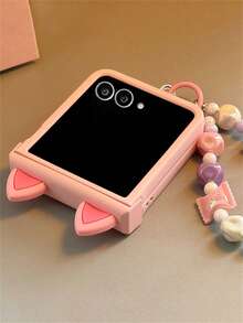 Carcasă de protecție mată maro cu suport pentru urechi în formă de inimă drăguță, compatibilă cu Samsung Galaxy Z Flip7 Flip6 ZFlip5 4 3, cu șnur din nailon, anti-cădere, pliabilă, rezistentă la cădere, pentru PC