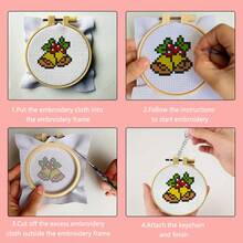 Christmas Series DIY Cross Stitch Kit | Keychain Pendant Craft Set (5pcs/3pcs Options) Includes Embroidery Hoop, Needles & Threads, 11CT Printed Fabric | Christmas Gift Decoration Pack 5pcs Printed Card Set Includes 11CT Embroidery Fabric, Needles & Threads, Christmas Decor Pendant, Handmade Gift