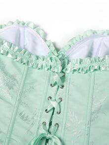 女士提花露背系带吊带塑身衣上衣，奶油黄色，适合新年派对、情人节、节日 - 淺綠色 - 查看 7