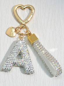 1pc White Ceramic Rhinestone Letter Keychain, Cute Personalized Bag/Car Key Chain, Simple Heart Decor For Mom, Friends, Valentine's Day Halloween Accessories Teachers Day Christmas Gift Ideas Bag Accessories Lanyards With Id Holder Car Accessories Bag Charms