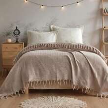 MADE IN TURKEY Narzuta na łóżko typu king-size – 100% bawełny – 200x220 cm – oddychająca i narzuta - Beżowy - Zobacz 7