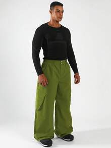 1pc Plus Size Loose Fit Men's Ski Pants, With Pockets, Winter Outdoor Ski Pants, Unisex, Suitable For Outdoor Activities, Machine Washable, Winter Ski Pants, Ski Gear, Warm Clothing, Sports Style Ski Pants, Reinforced Structure, Functional Snow Pants, Snow Gear, Ski Suit - Green - View 7