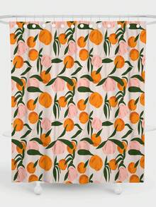 1pc Cartoon Peach Pattern Shower Curtain, Waterproof Polyester Fabric Shower Curtain With 12 Hooks, Machine Washable, 72" W X 72" H, Bathroom Decoration, Bathroom Accessories Fall Decor Back To School - Orange - View 13