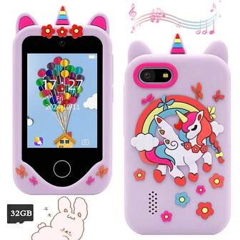 适合 3-12 岁儿童的益智智能手机玩具，2.8 英寸触摸屏学习手机，配备高清双摄像头、录像机、音乐播放器和 32GB SD 卡，是送给男孩和女孩的最佳生日礼物