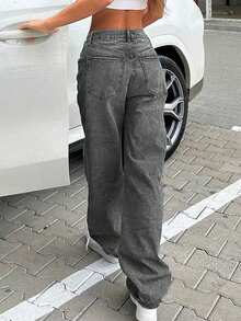 Women's Retro Casual Loose Straight Leg Jeans - Light Grey - View 5