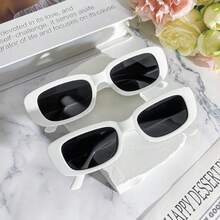 10 piezas/paquete Gafas retro pequeñas rectangulares, gafas cuadradas de fiesta con marco grueso, adecuadas para mujeres y niñas - Blanco - Ver 8