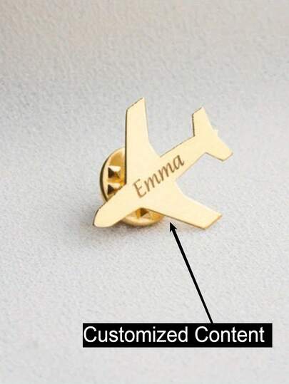 Customized Engraved Airplane Name Tag Brooch, Personalized Stainless Steel Tag Badge Brooch, Decoration, Holiday Gift
