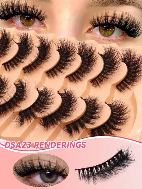 7 Pairs/Pack,DSA23 Russian D Curls, Whole Eyelashes, Whole Pair Of Eyelashes, Comic Eyelash Extension Tool Natural Enlargement Of Eyes Corners Of The Eyes Elongation Roleplay Daily Party Eye Makeup Toolcomplete Eyelashes, Eyelash Extension Makeup Tools