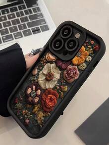 New Textured Thick Anti-Drop Fluffy Floral Painted Phone Case Protective Cover Compatible With IPhone/ Galaxy Smartphones,International Version, Not The Domestic Version - Multicolor - View 8
