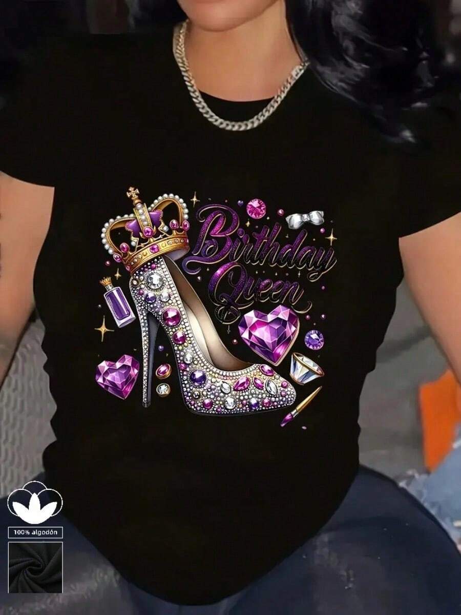 Camiseta Casual Mujer - Algodón 100% Suave, Estampado Moderno, Ideal para Todo Momento Liso Casual Ninguno Diario - Negro - Ver 1