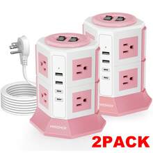 Ultra Flat Plug Surge Protector Power Strip Tower, 8 AC Outlets 4 USB Charger Ports(2 Type-C),NVEESHOX 6.5 Ft Flat Ultra Flat Extension Cord, Compact Desk Charging Station For Office, School, Dorm - 美規B型插(110-127V) - 查看 15