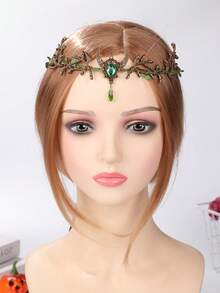 1pc Retro Elegant Tiara For Women Metal Crsystal Forest Branch Hair Band Decor - màu xanh lá - Xem 4