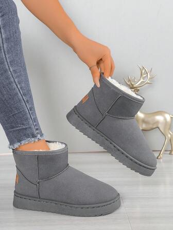 Women's Thick Fleece Snow Boots, Christmas Home Thick Sole Anti-Slip Boots, Brown, Black, Gray, Mid-Calf, Tall Snow Boots, Outdoor Women's Thick Brown Boots, Flat Warm Winter Boots, Casual Anti-Slip Women's Snow Boots, Guiding Boots, Flat Furry Shoes, Comfortable Women's Shoes, Western Style Fur Lining