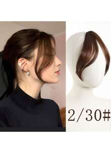 Clip-In Pony Haarverlängerungen - Stirnfransen Clip-Ons für Frauen dunkelbraun, acht Zeichen Luft Pony mit Schläfen Haarteile, geschwungene Pony für Frauen zum täglichen Tragen (dunkelbraun schwarz)