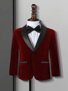 Young Boys Gentleman Suit Jacket, Shawl Neck Blazer, Young Boy Formal Wear Top For Birthday, Wedding - Burgundy - View 1