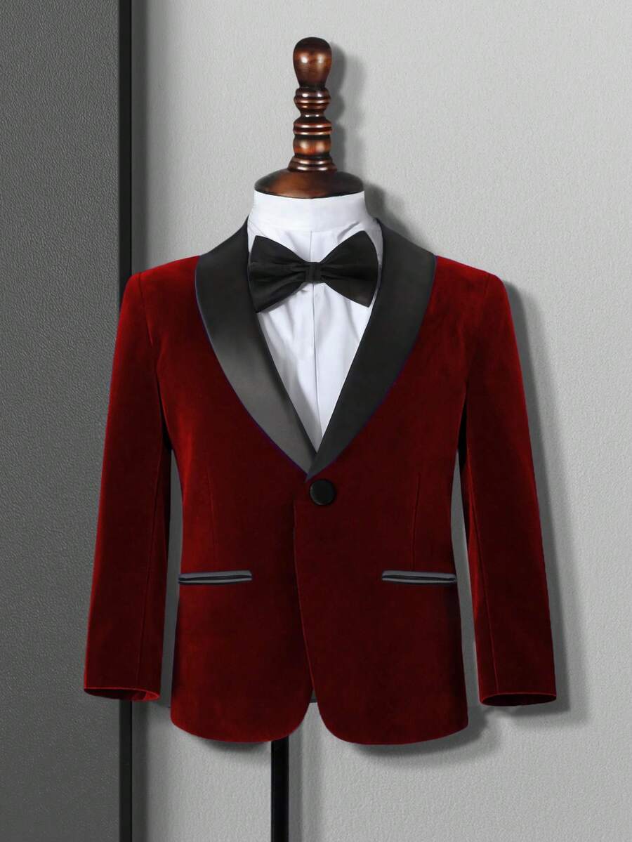 Young Boys Gentleman Suit Jacket, Shawl Neck Blazer, Young Boy Formal Wear Top For Birthday, Wedding - Burgundy - View 1
