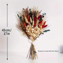 Dried Flower Bouquet Natural Pampas Grass with Baby's Breath for Home Party Table Vase Decor - Multicolor - Ver 7