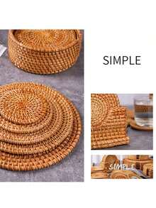 1pc Rattan Trivets For Hot Pots And Pans, Rattan Drink Coasters, Exotic Handmade Artisan Teapot Coasters, Creative Gift,Suitable For Halloween Holiday Coasters And Placemats, As Well As Christmas Kitchen Coasters And Placemats. - Brown - View 6