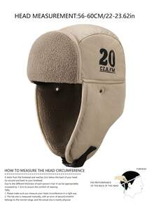 1pc Men's PU Leather Lambs Wool Lined Trapper Hat, Unisex Winter Thick Warm Ear Protection Cap For Outdoor, Cycling, Skiing, Aviator Hat