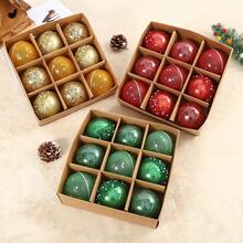 9 pièces/boîte, boules de décoration d'arbre de Noël de 8 cm/3,1 po de diamètre, boules décoratives colorées suspendues pour salon, chambre à coucher, décoration de fête de vacances, pendentifs de décoration de Noël, décoration de la maison, décorations de Noël, décoration de pièce d'hiver