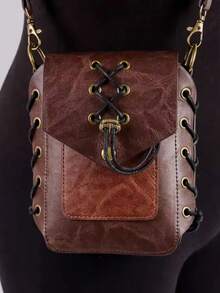 Medieval Industrial Steampunk Retro Ropes Bandage Decoratived Vintage Gothic Shoulder Purse Punk Y2K Crossbody Bag,PU Leather Compact Everyday Bag For Women