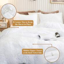 Plush Shaggy Duvet Cover Set, Ultra Soft Fluffy Bedding Sets 3 Pieces (1 Fuzzy Comforter Cover + 2 Pillow Cases), Zipper Close (, Pink), Luxury Bedding - 白色 - 查看 6