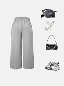 2pcs/Set Toddler Girls' Streetwear Style Solid Color Loose Straight Leg Casual Pants